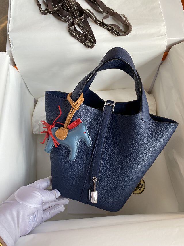 Hermes original togo leather picotin lock bag HP0022 blue saphi