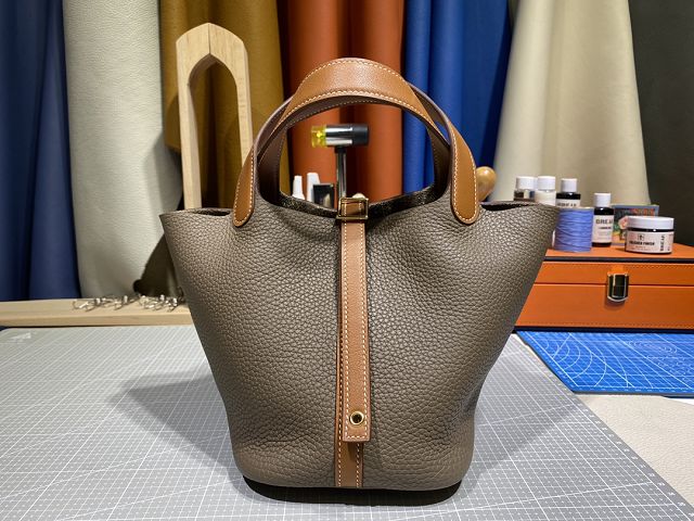 Hermes original togo leather picotin lock bag HP0022 etoupe grey