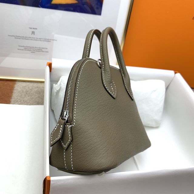 Hermes original chevre leather mini bolide bag H018 etoupe grey