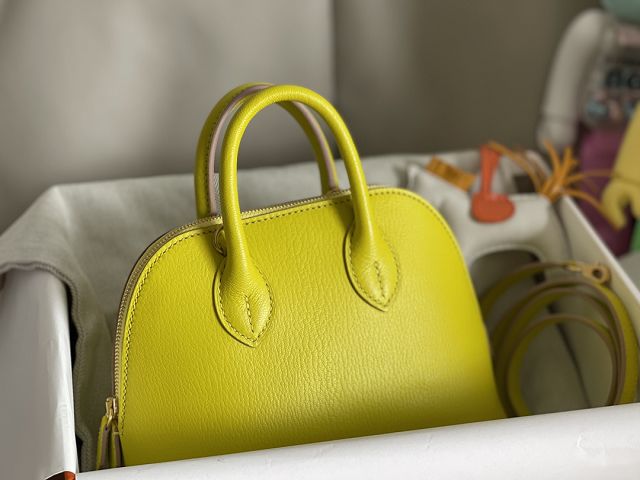 Hermes original chevre leather mini bolide bag H018 lemon yellow