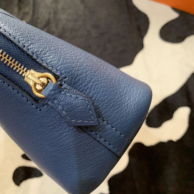 Hermes original chevre leather mini bolide bag H018 navy blue