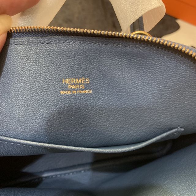 Hermes original chevre leather mini bolide bag H018 navy blue