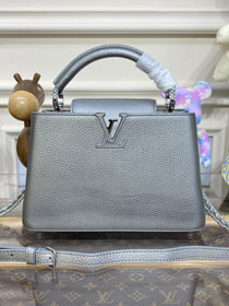 Louis vuitton original calfskin capucines BB handbag M21103 dark silver