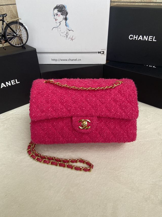 CC original tweed medium flap bag A01112 rose red