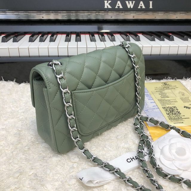 CC original grained calfskin mini flap bag A69900 khaki green