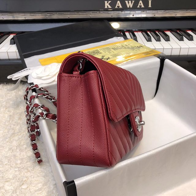 CC original grained calfskin mini flap bag A69900-3 bordeaux