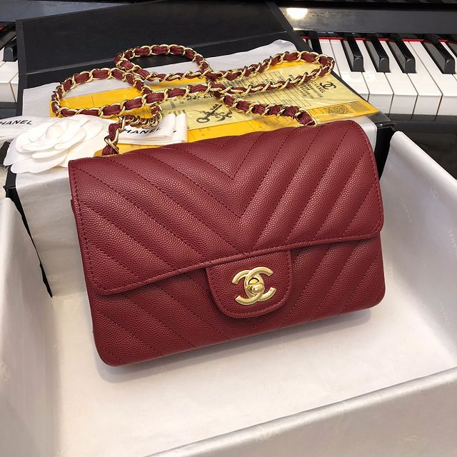 CC original grained calfskin mini flap bag A69900-3 bordeaux