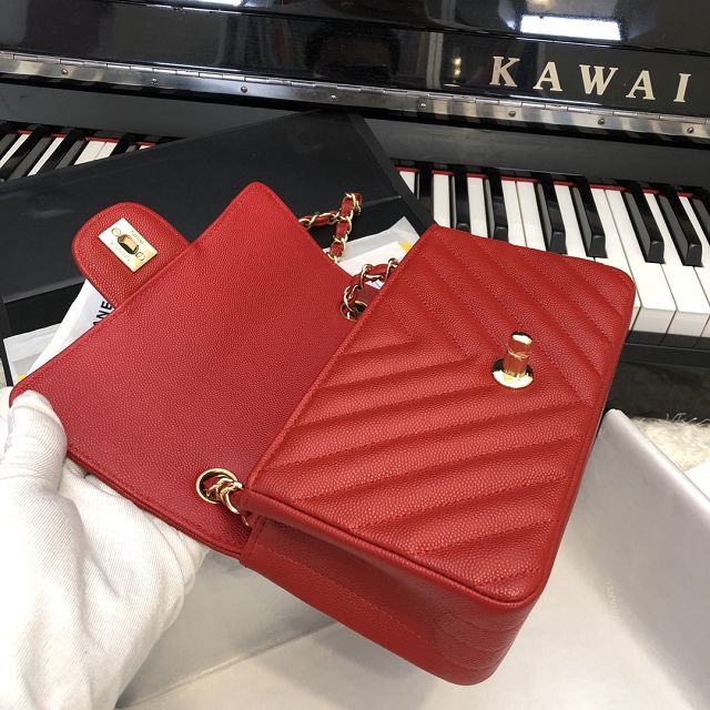 CC original grained calfskin mini flap bag A69900-3 red