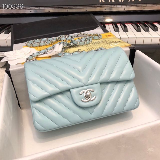 CC original lambskin leather mini flap bag A69900-4 ice blue