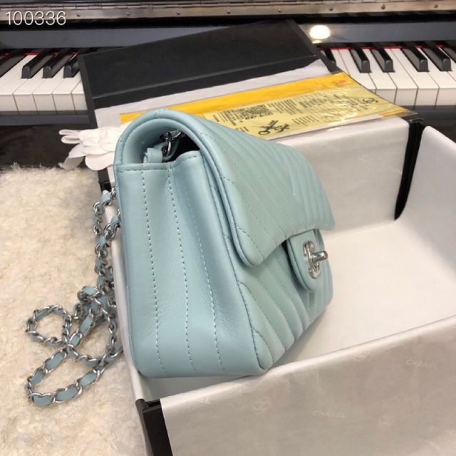 CC original lambskin leather mini flap bag A69900-4 ice blue