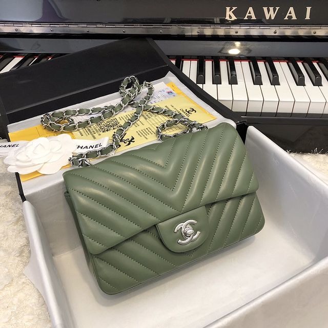 CC original lambskin leather mini flap bag A69900-4 khaki green