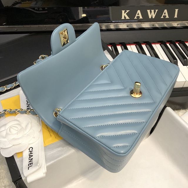 CC original lambskin leather mini flap bag A69900-4 light blue