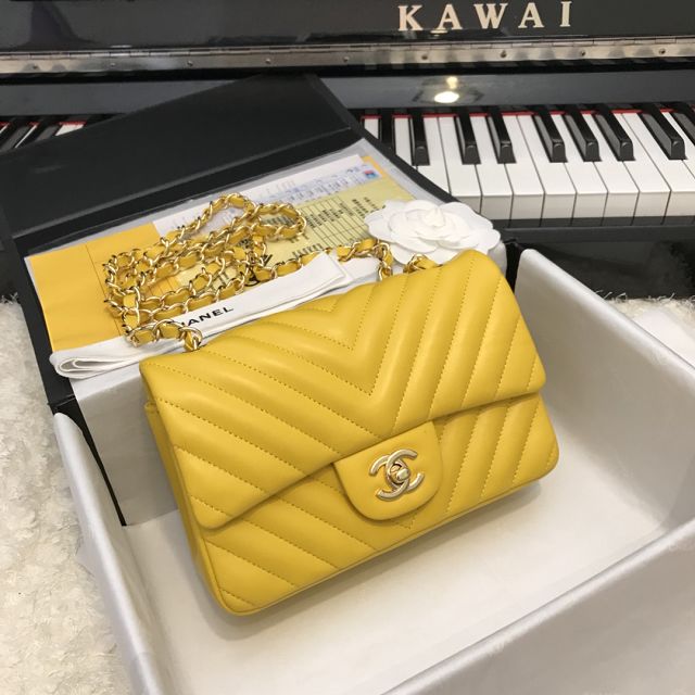 CC original lambskin leather mini flap bag A69900-4 yellow