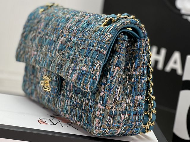 CC original tweed medium flap bag A01112 blue