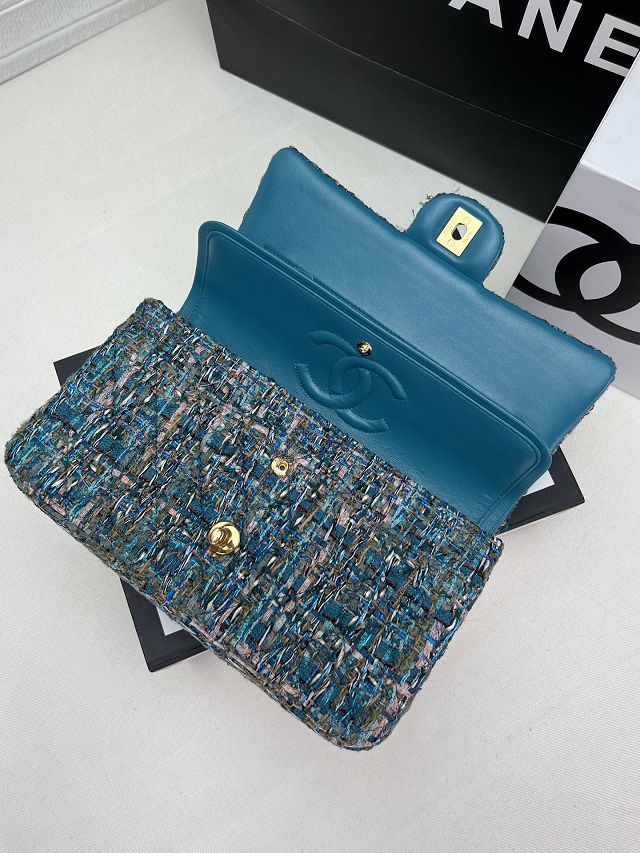 CC original tweed medium flap bag A01112 blue