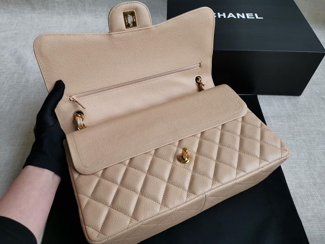 CC handmade grained calfskin large flap bag HA58600 apricot