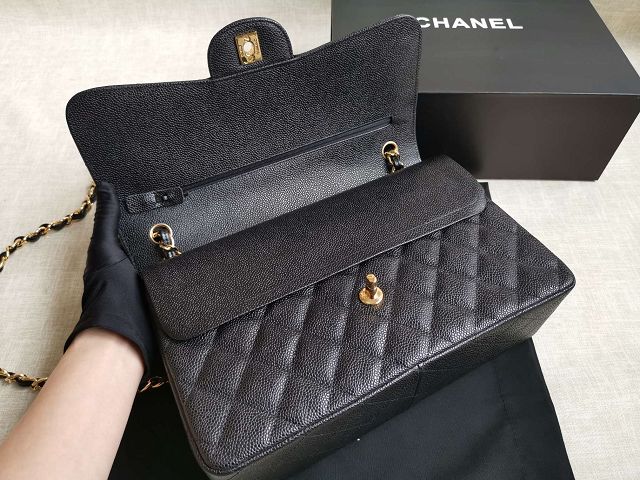 CC handmade grained calfskin large flap bag HA58600 black