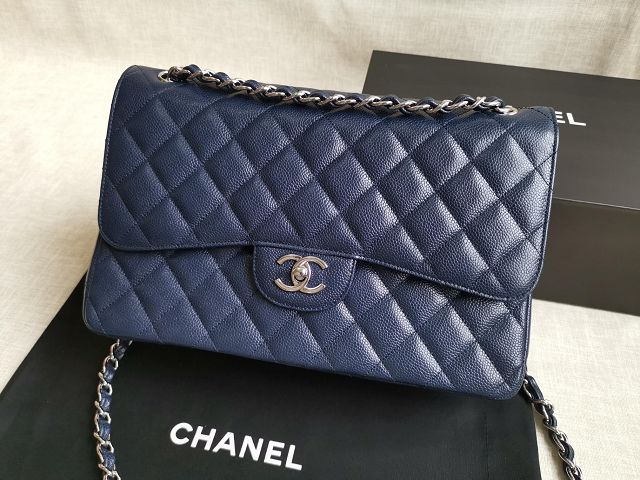 CC handmade grained calfskin large flap bag HA58600 blue