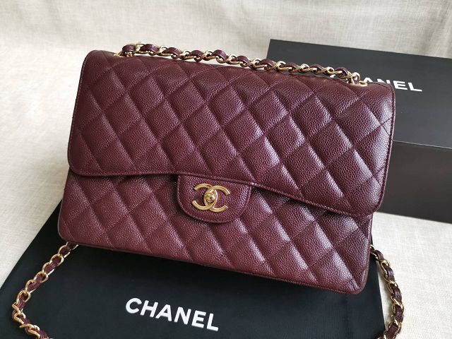 CC handmade grained calfskin large flap bag HA58600 bordeaux