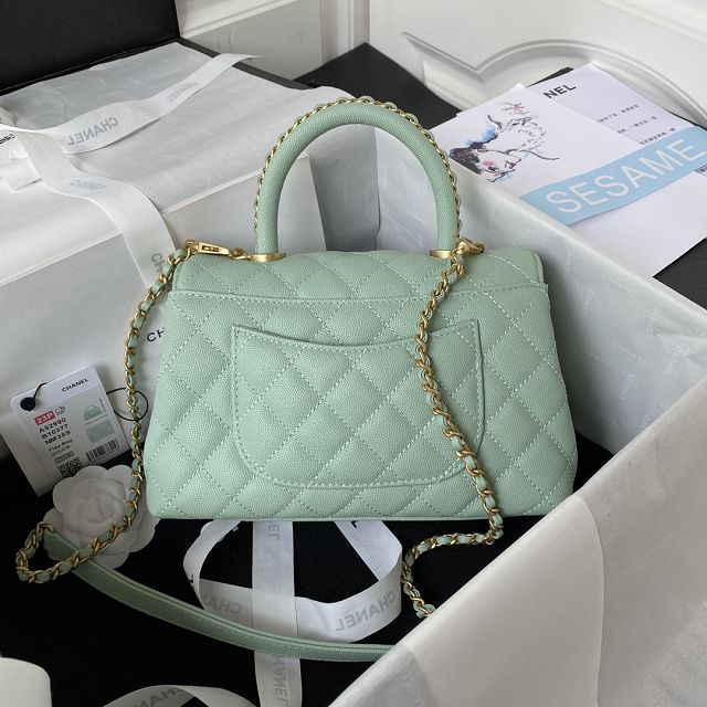 CC original grained calfskin small coco handle bag A92990-2 green