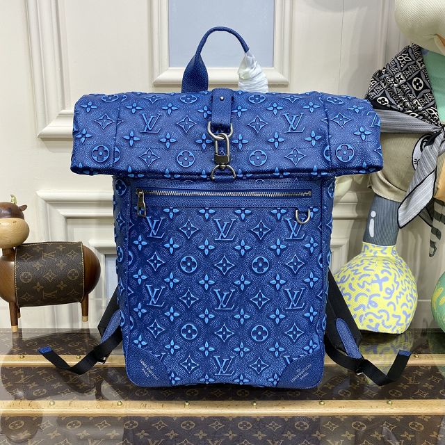 Louis vuitton original calfskin roll top backpack M21359 blue