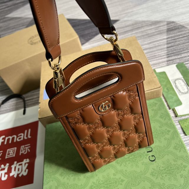 GG original matelasse leather top handle mini bag 723776 brown