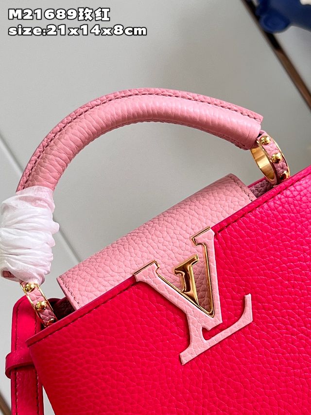 Louis vuitton original calfskin capucines mini handbag M48865 rose red