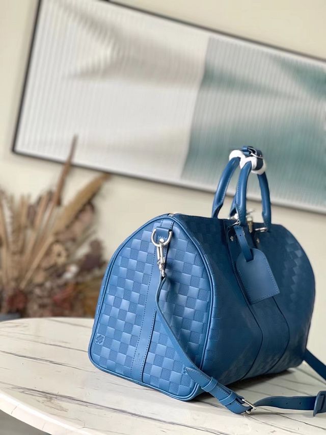 Louis vuitton original damier infini calfskin keepall 45 N41145 blue