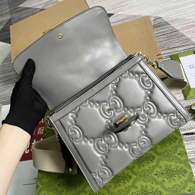 2023 GG original matelasse leather top handle bag 736877 grey