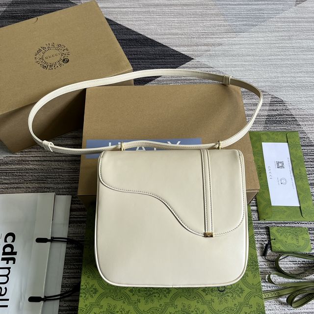 2023 GG original calfskin equestrian inspired shoulder bag 740988 white