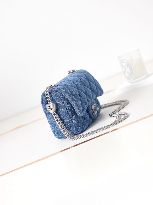 CC original denim mini flap bag AS3828 blue