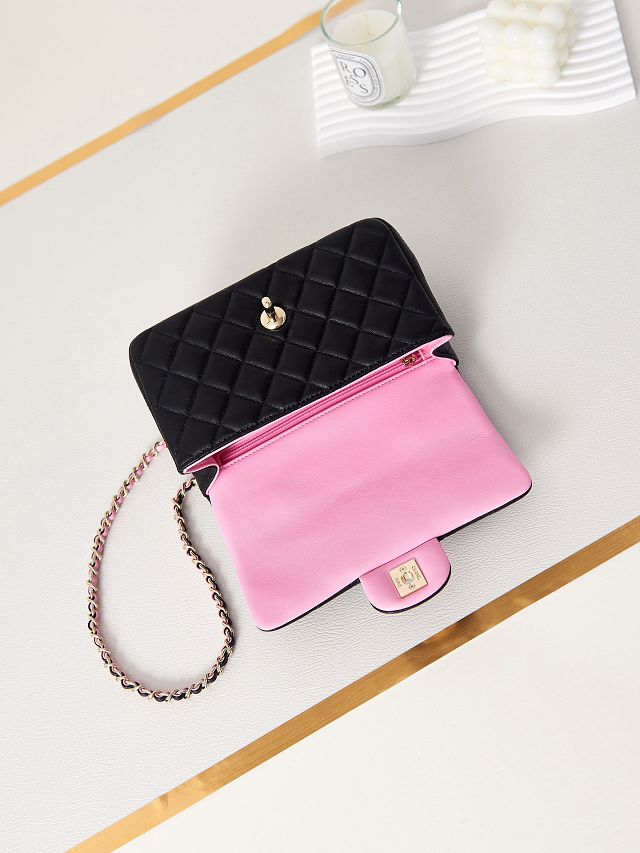 CC original lambskin top handle flap bag AS2431 black&pink