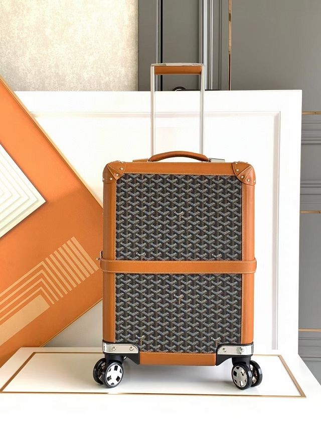 Goyard handmade original canvas&calfskin bourget trolley case GY0033 black&tan