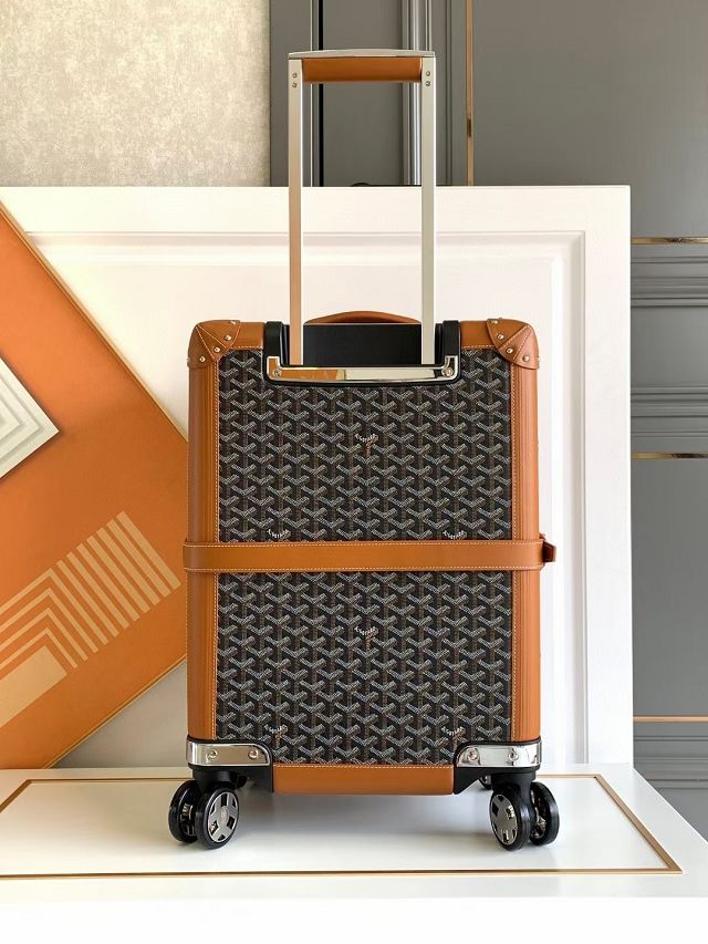 Goyard handmade original canvas&calfskin bourget trolley case GY0033 black&tan