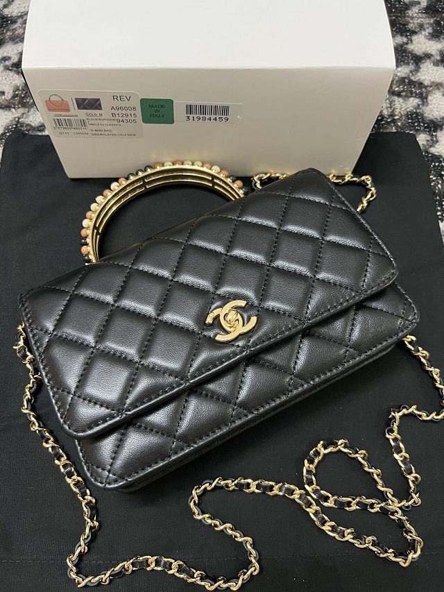 CC original lambskin wallet on chain AP3381 black