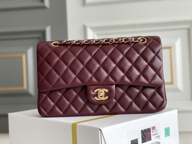 CC original lambskin medium flap bag A01112 burgundy