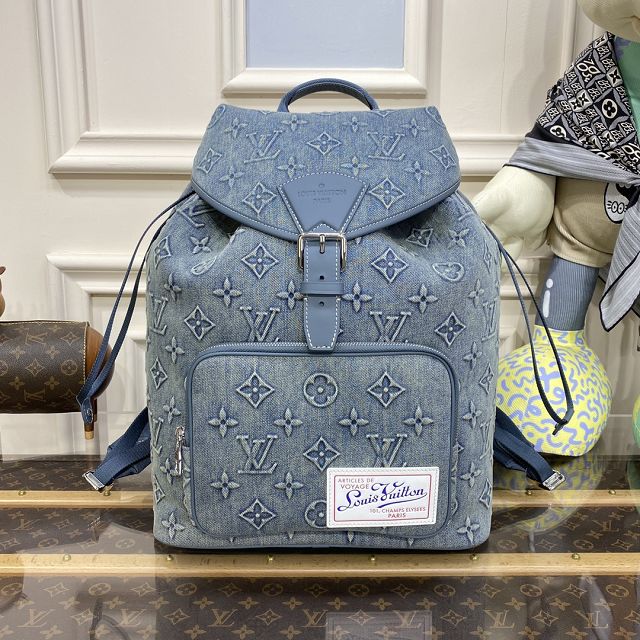 Louis vuitton original denim montsouris backpack M22534 blue