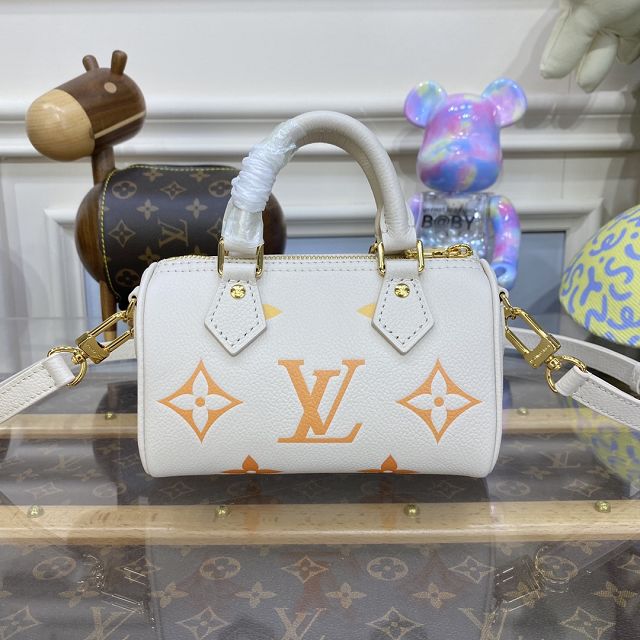 2023 Louis vuitton original calfskin nano speedy M81625 white&apricot