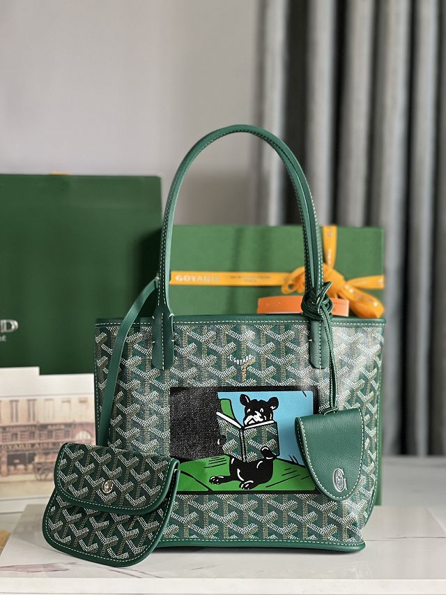 Goyard original calfskin&canvas reversible anjou mini bag GY0084 green