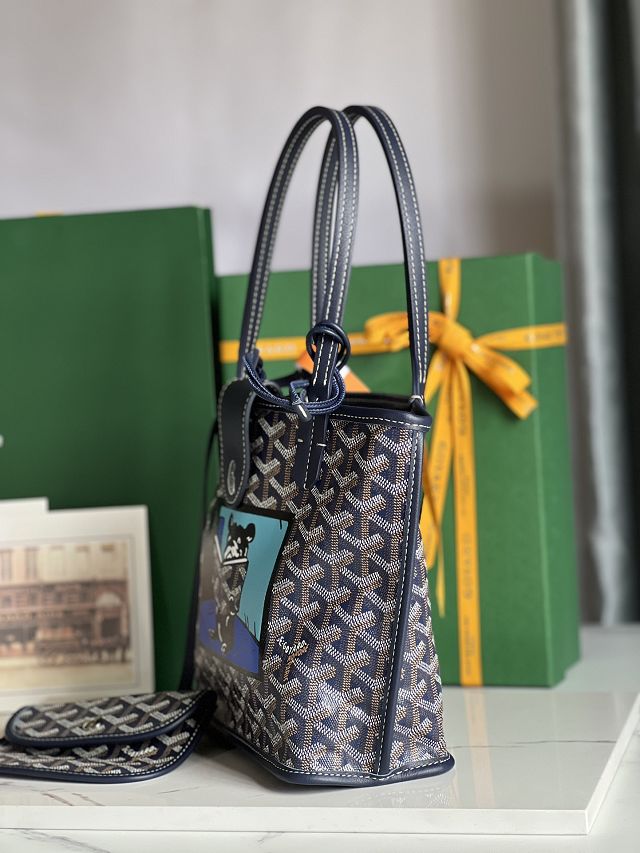 Goyard original calfskin&canvas reversible anjou mini bag GY0084 navy blue