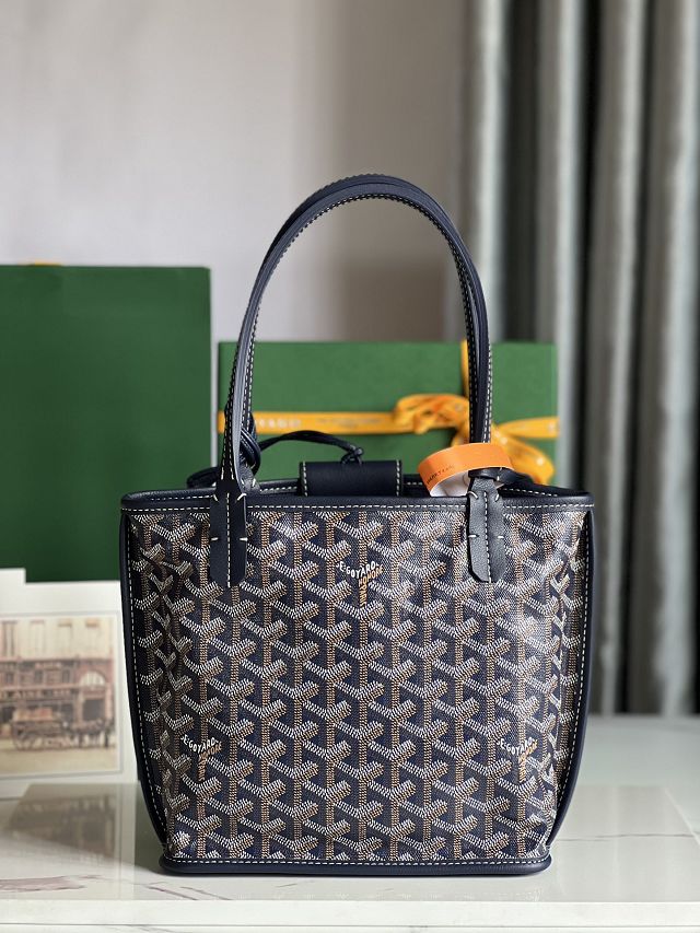 Goyard original calfskin&canvas reversible anjou mini bag GY0084 navy blue