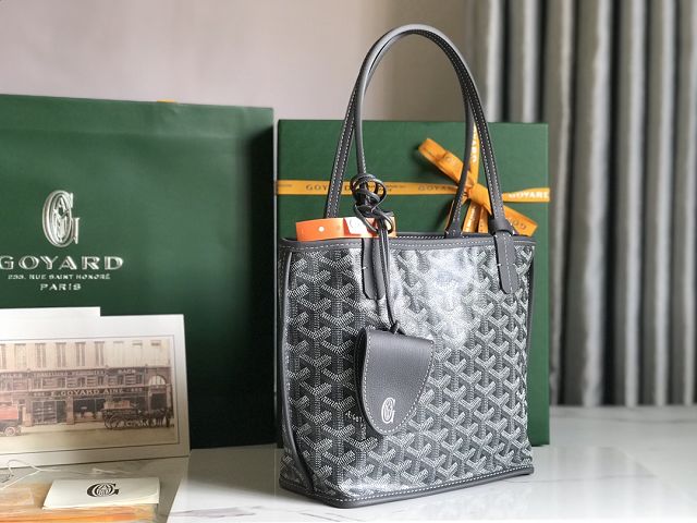 Goyard original calfskin&canvas reversible anjou mini bag GY0086 grey