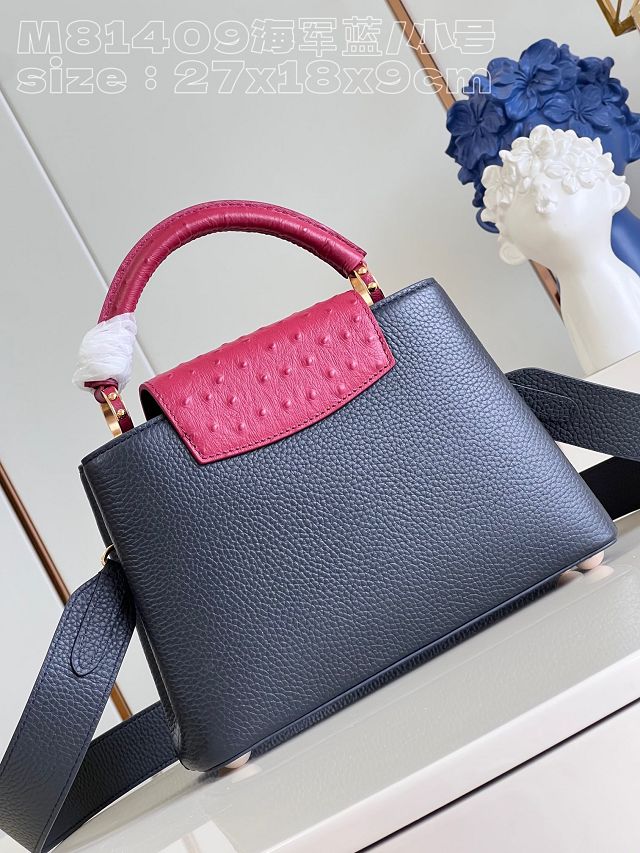 Louis vuitton original calfskin capucines BB handbag M21103 navy blue&rose