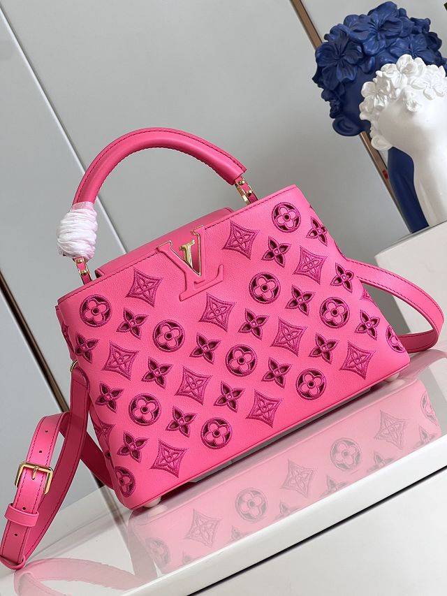 Louis vuitton original calfskin capucines BB handbag M21103 rose red