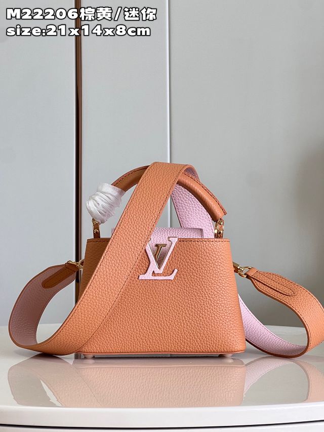 Louis vuitton original calfskin capucines mini handbag M48865 brown&pink