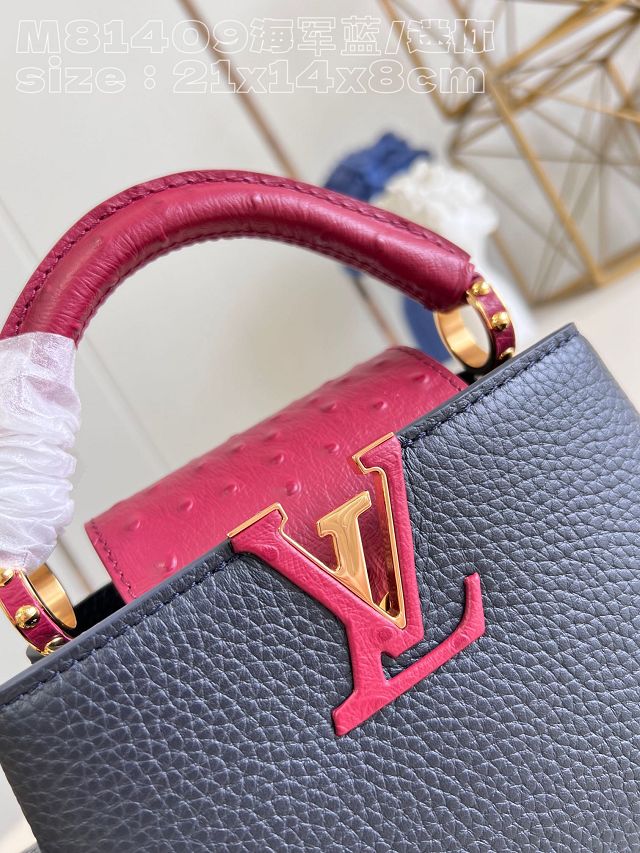 Louis vuitton original calfskin capucines mini handbag M48865 navy blue&rose