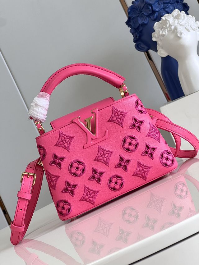 Louis vuitton original calfskin capucines mini handbag M22375 rose red