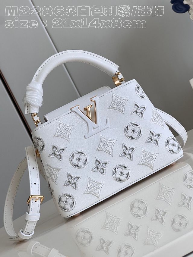 Louis vuitton original calfskin capucines mini handbag M22375 white