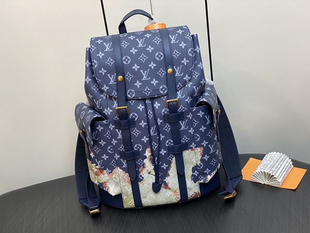 Louis vuitton original monogram canvas christopher backpack mm m41379 blue