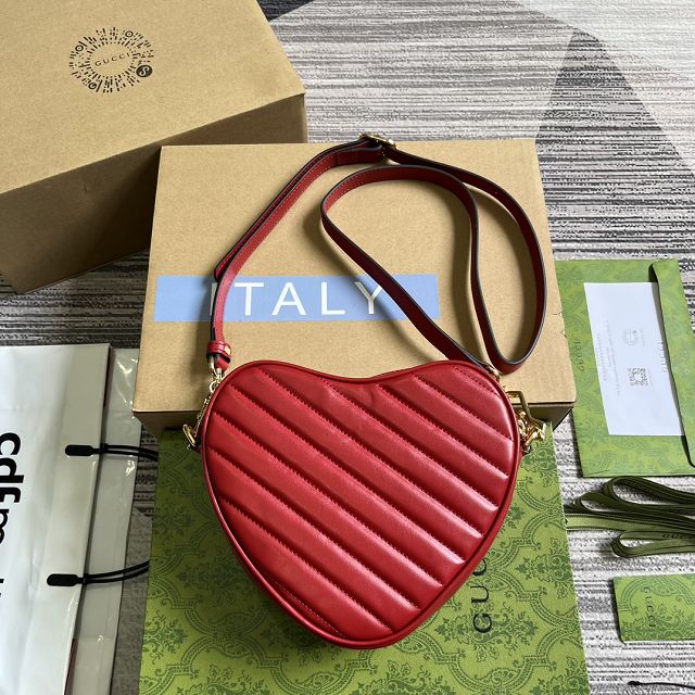 2023 GG original calfskin mini heart shoulder bag 751628 red